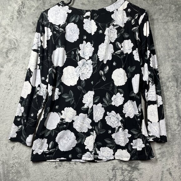 Karl Lagerfeld Paris Blouse Top Womens Size Large 3/4 Sleeve Floral Pleated Bow - Picture 5 of 9